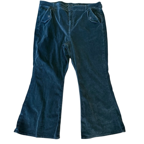 AMERICAN EAGLE Super Stretch Super Hi-Rise Flare Corduroy Pants Green 22 Short - Picture 1 of 11